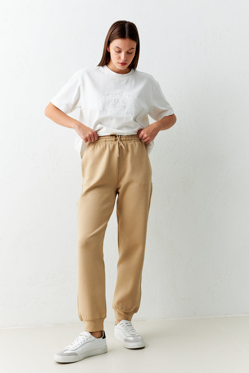 Setre Relaxed Fit Sweatpants With Elastic Ankle Beige