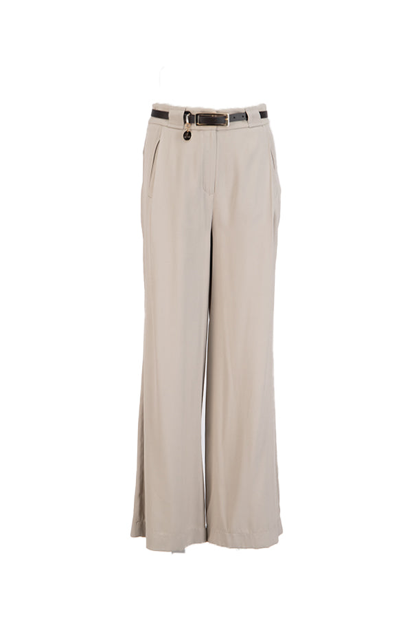 Setre Shiny Fabric Pleat Detailed Loose Cut Trousers Dark Beige