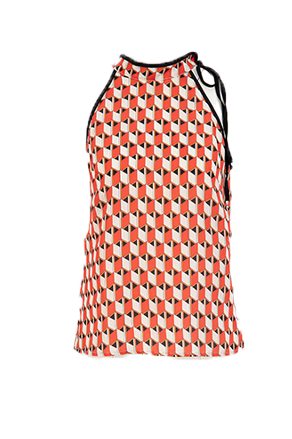 Setre Patterned Halter Neck Tie Detail Blouse Coral