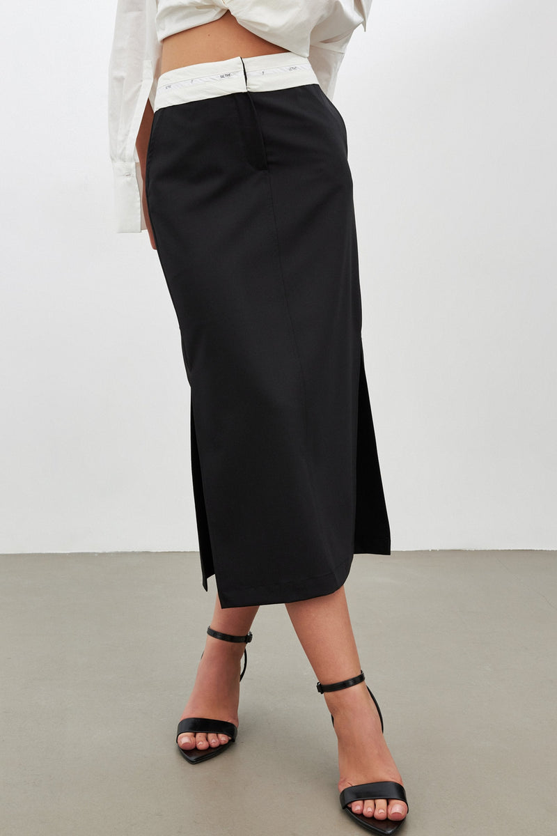 Setre Slit Detail Midi Length Skirt Black