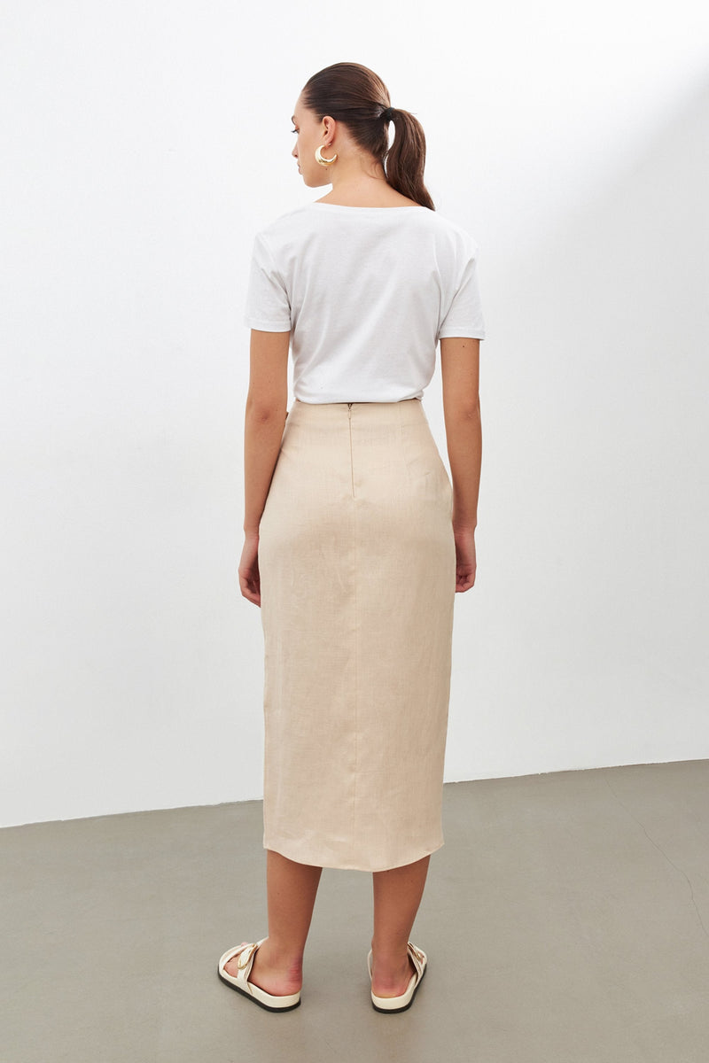 Setre Linen Skirt With Side Ties Beige