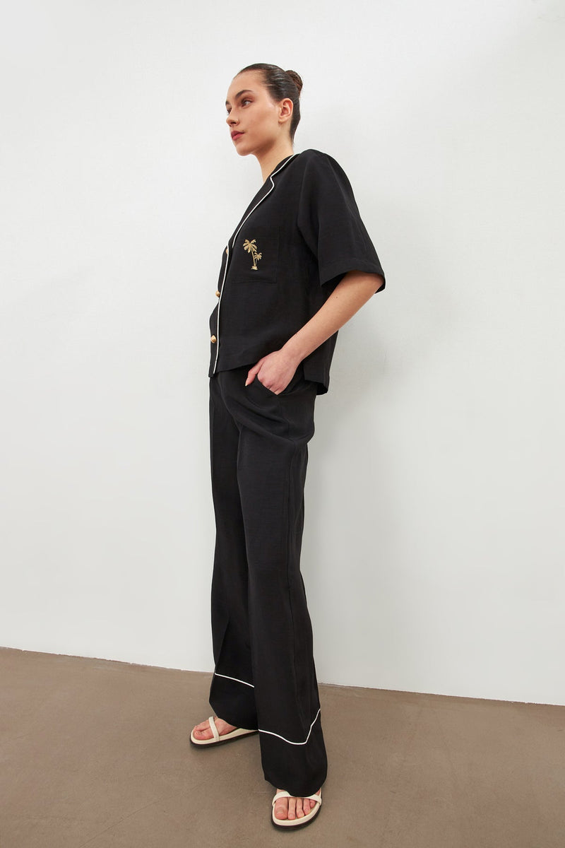 Setre Button Detailed Blouse And Pocket Detailed Trousers Suit Black