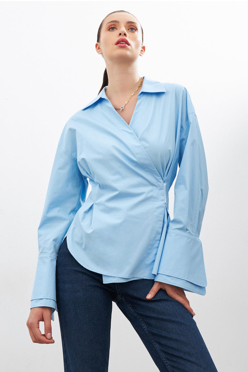 Setre Asymmetric Closure With Waist Detail Shirt  Blue