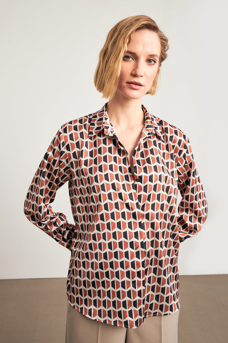 Setre Geometric Pattern Shirt Brick