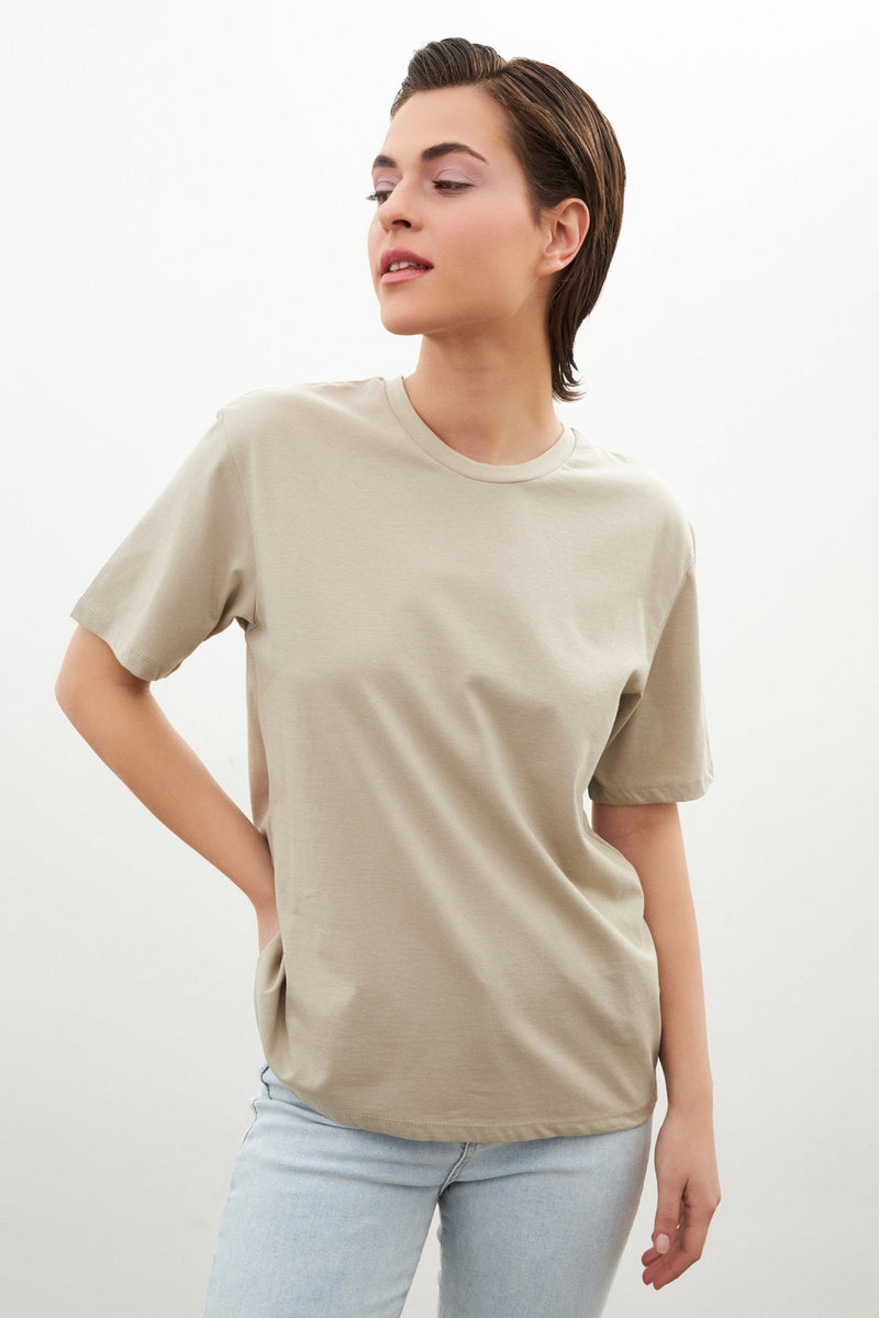 Setre Crew Neck Plain T-Shirt Stone