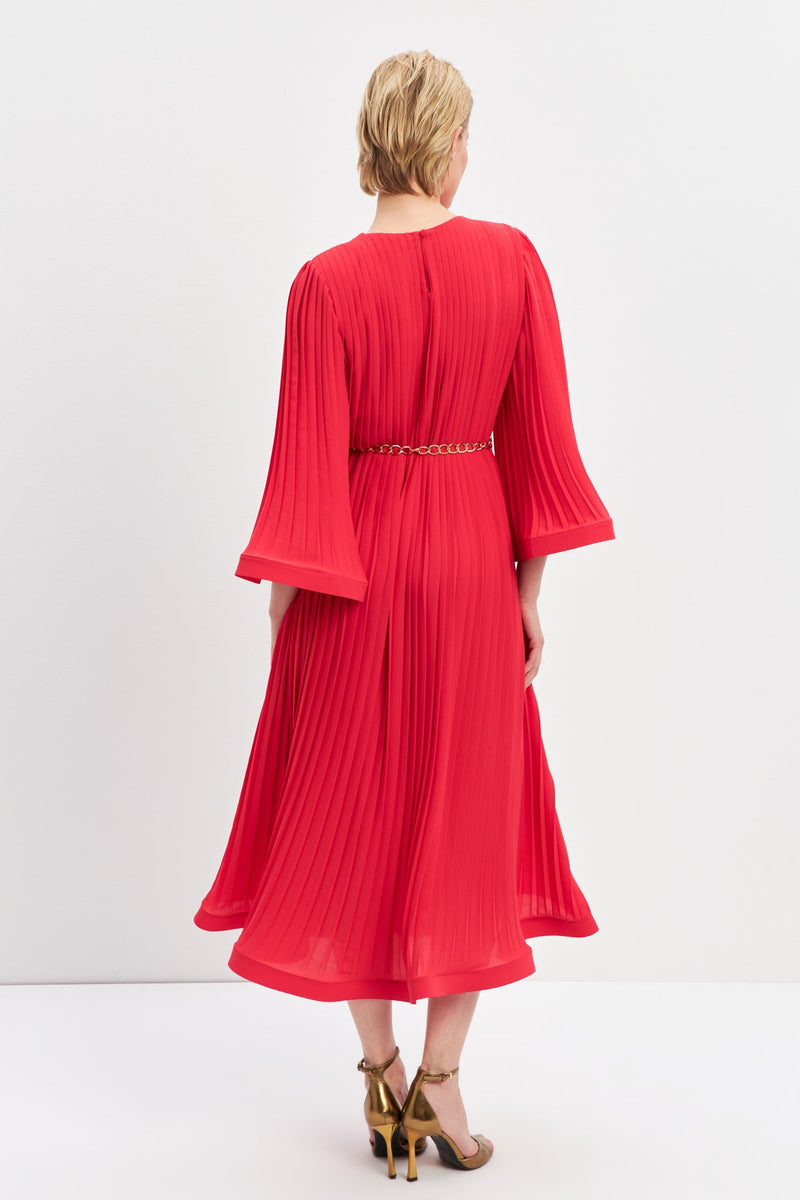 Setre Pleat Detailed Belted Dress Red