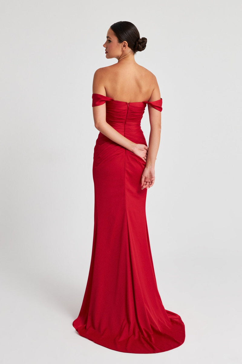 Setre Strapless Slit Detailed Evening Dress Red