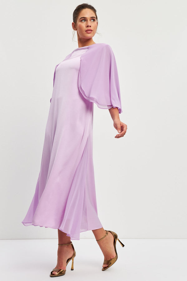 Setre Wide Sleeve Pleat Detail Dress Lilac