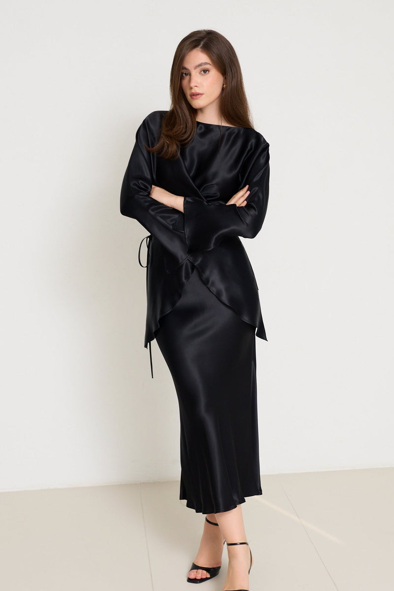 Setre Tie-Waist Detailed Long Sleeve Blouse Black