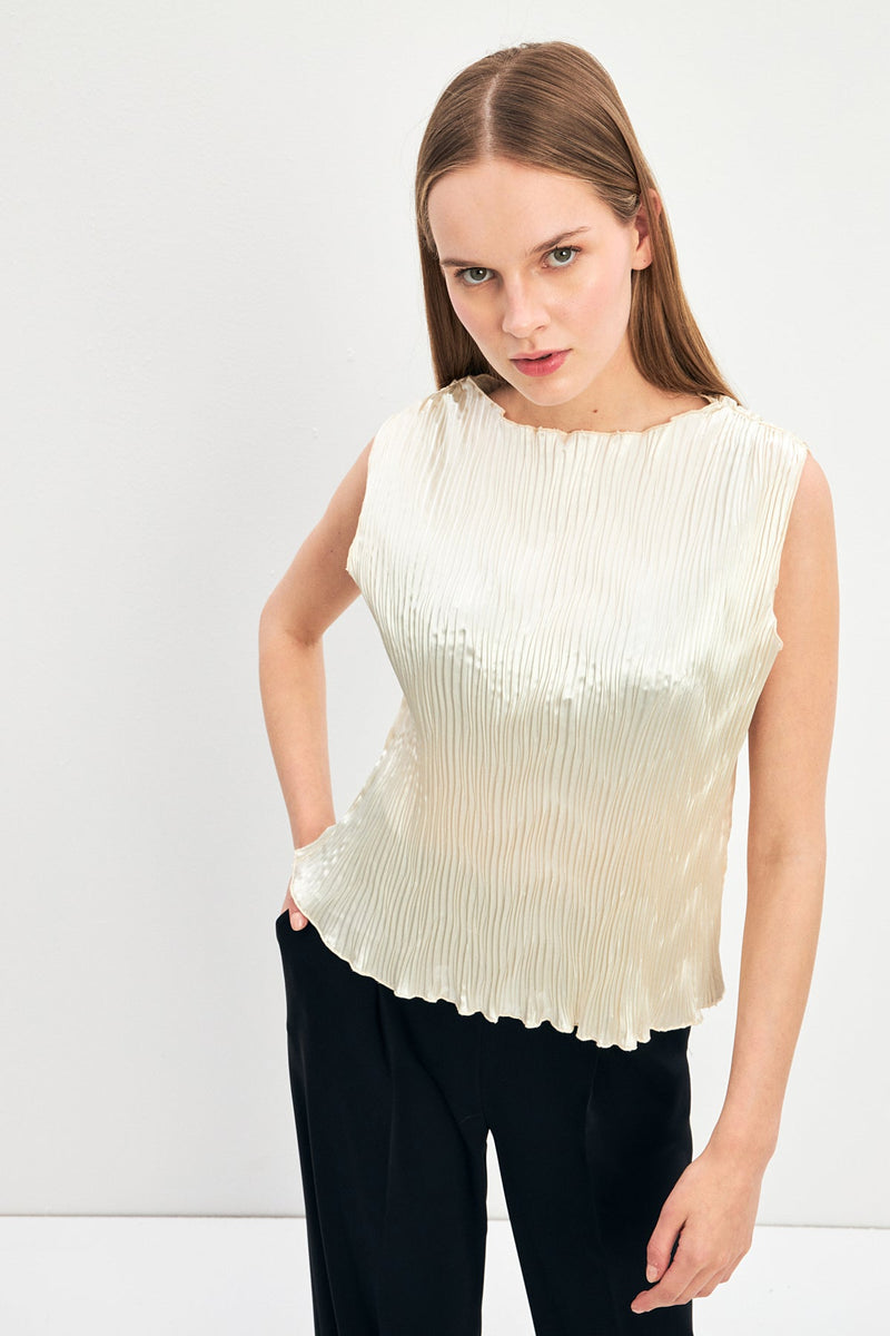 Setre Sleeveless Pleated Blouse Ecru