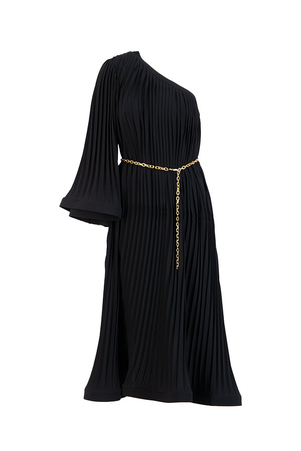 Setre One-Shoulder Ruched Detail Loose-Fit Dress Black