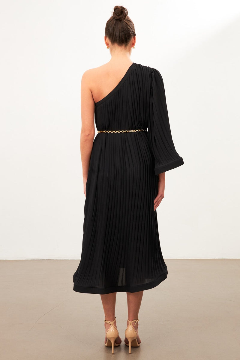 Setre One-Shoulder Ruched Detail Loose-Fit Dress Black