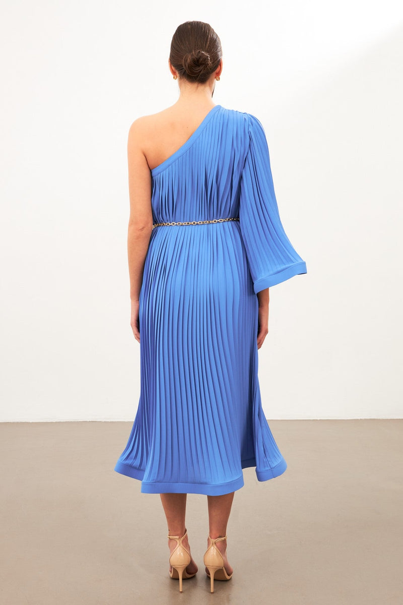 Setre One-Shoulder Ruched Detail Loose-Fit Dress Blue