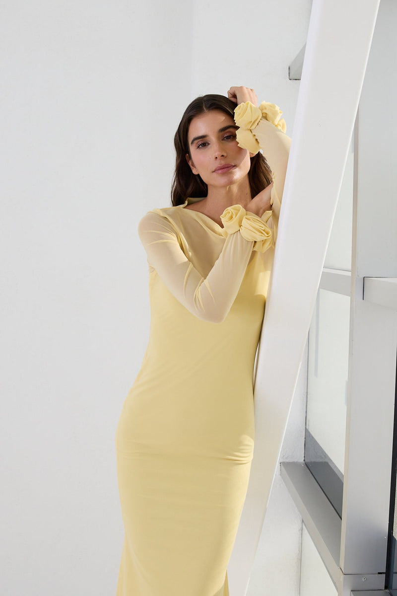 Setre Transparent Sleeve Midi Dress Light Yellow