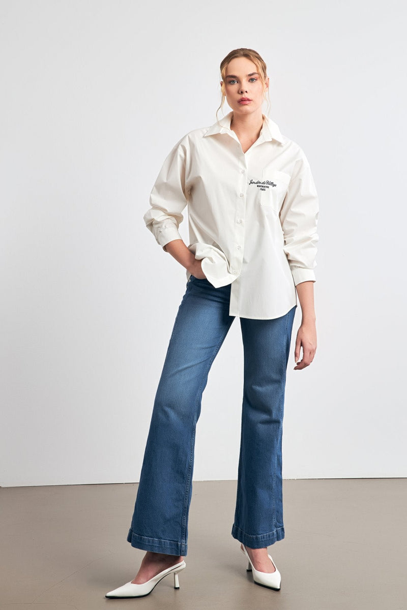 Setre Text Embroidered Solid Shirt White