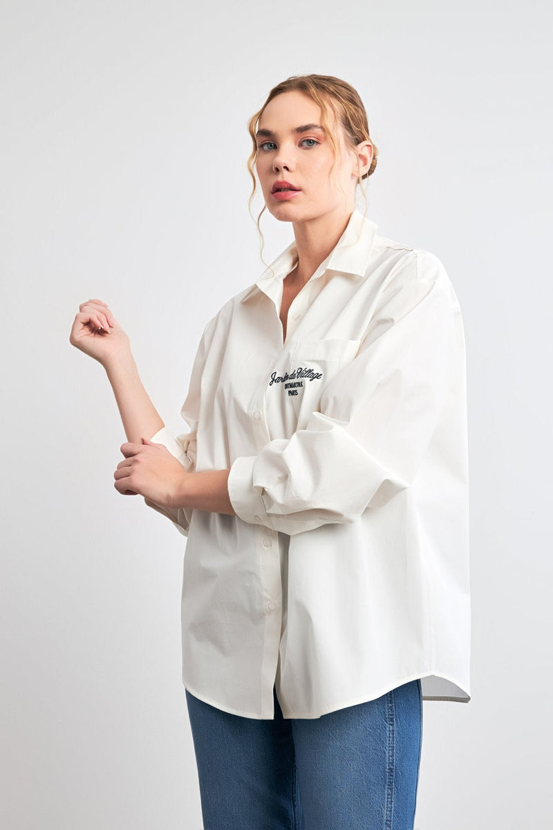 Setre Text Embroidered Solid Shirt White