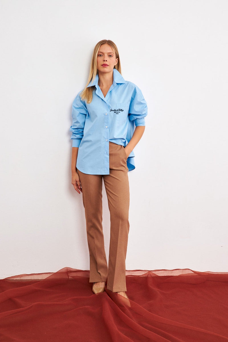 Setre Text Embroidered Solid Shirt Blue