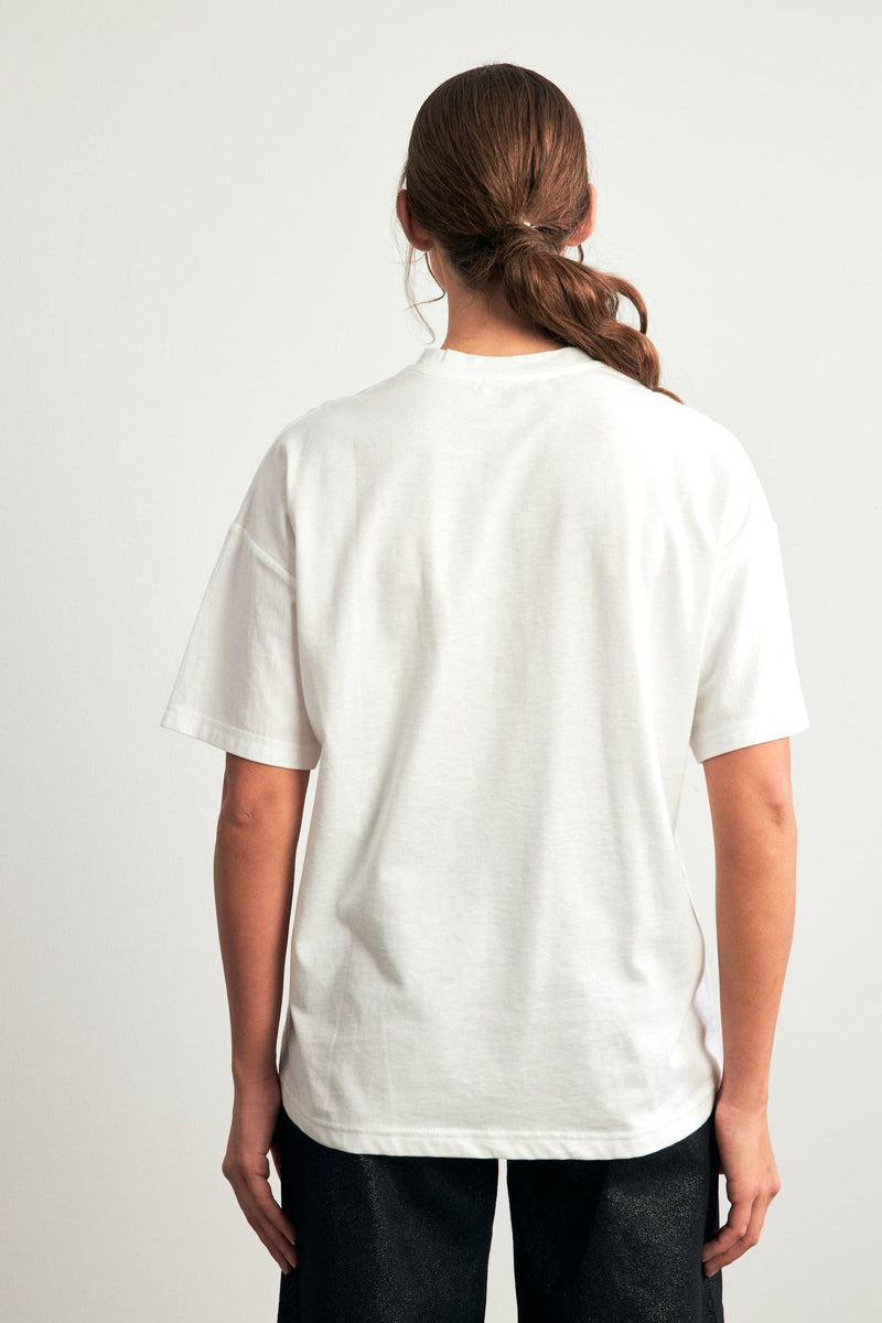 Setre T-Shirt With Bow Print And Pearl Detail Ecru