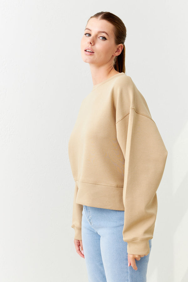 Setre Crew Neck Long Sleeve Sweatshirt Beige