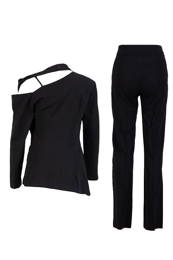 Setre Asymmetric Cut Jacket And Slit Detail Pantsuit Black