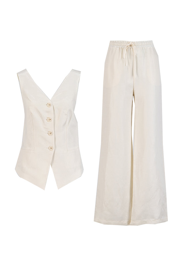 Setre Linen Pocket Detailed 0-Sleeve Vest Loose Fit Trousers Set Ecru