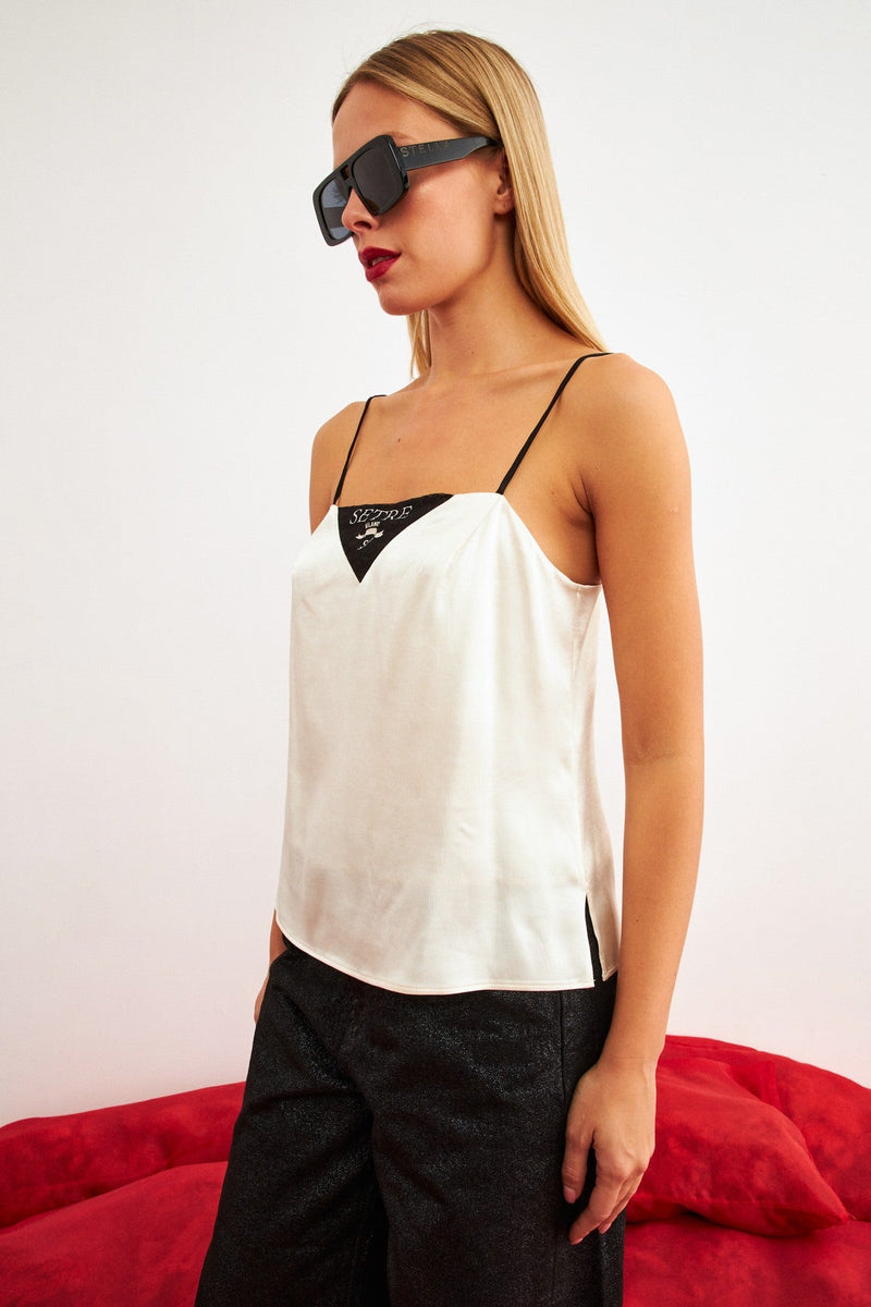 Setre Two-Tone Strappy Top Ecru