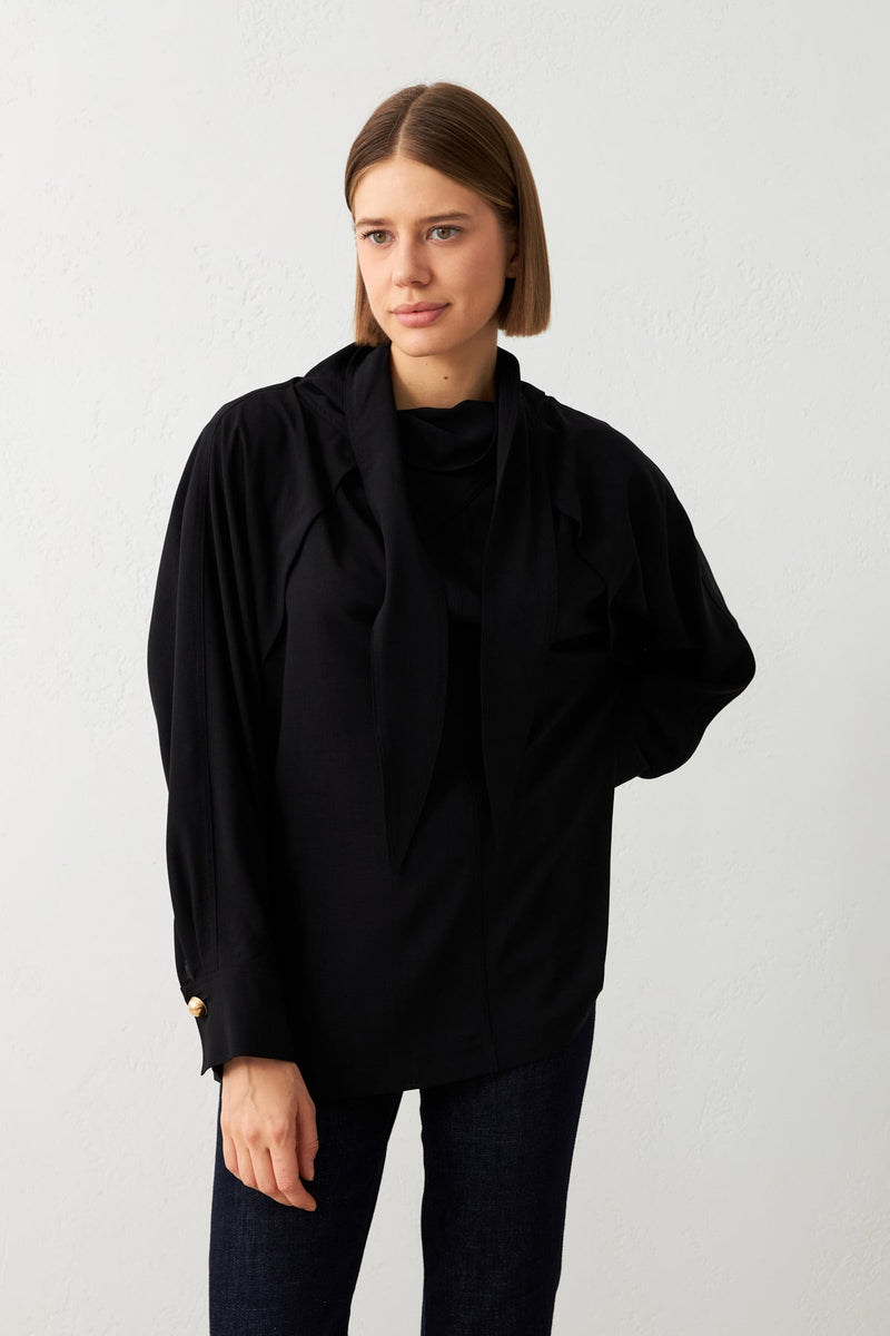 Setre Collar Detailed Solid Blouse Black