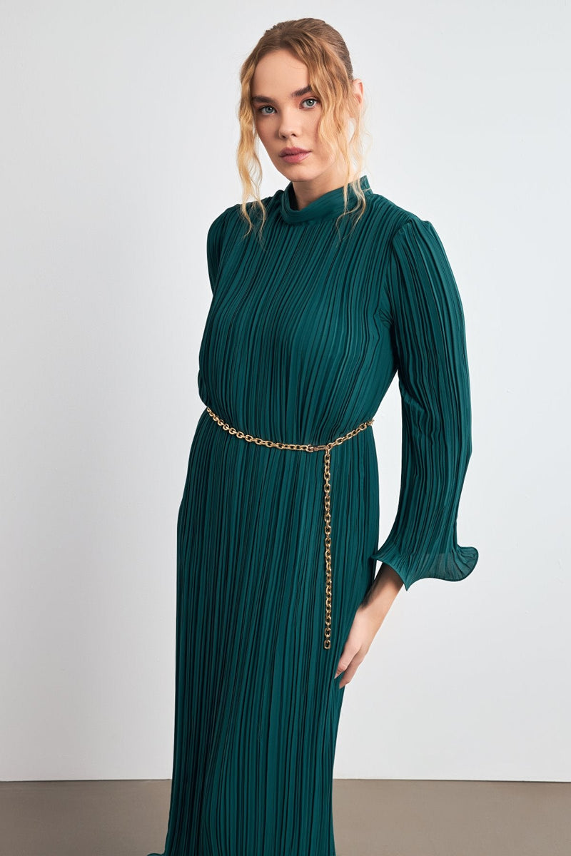 Setre Belt Detailed Pleated Dress Green