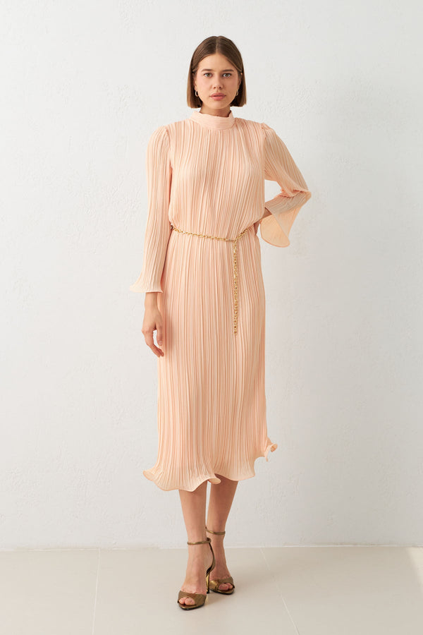 Setre Belt Detailed Pleated Dress Salmon