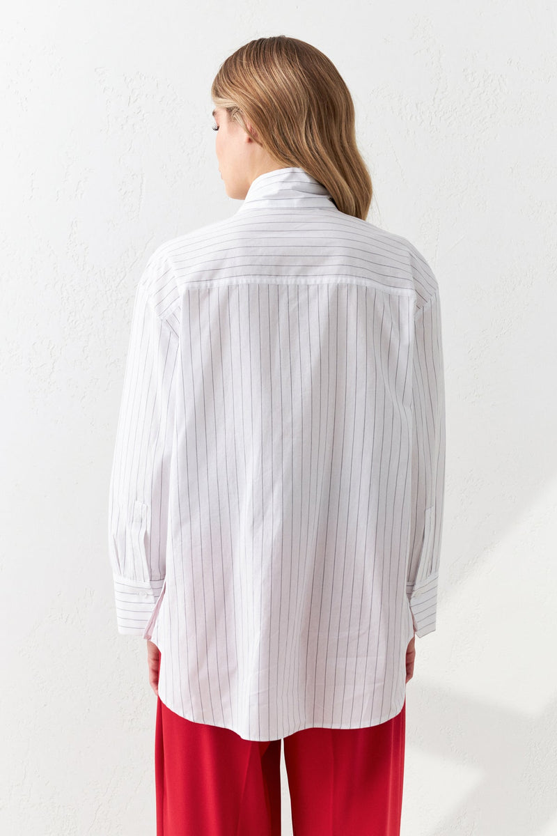 Setre Collar Detailed Striped Shirt Ecru