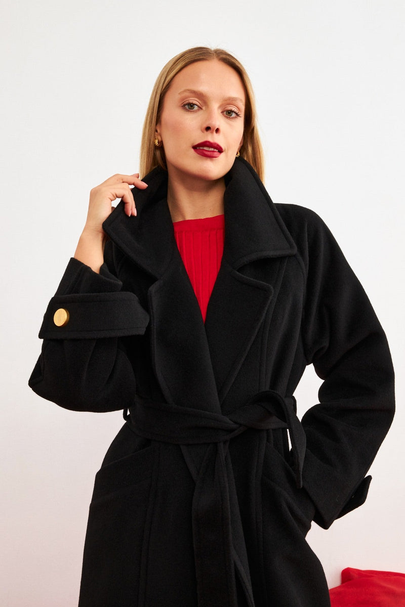 Setre Belt And Sleeve Detailed Coat Black