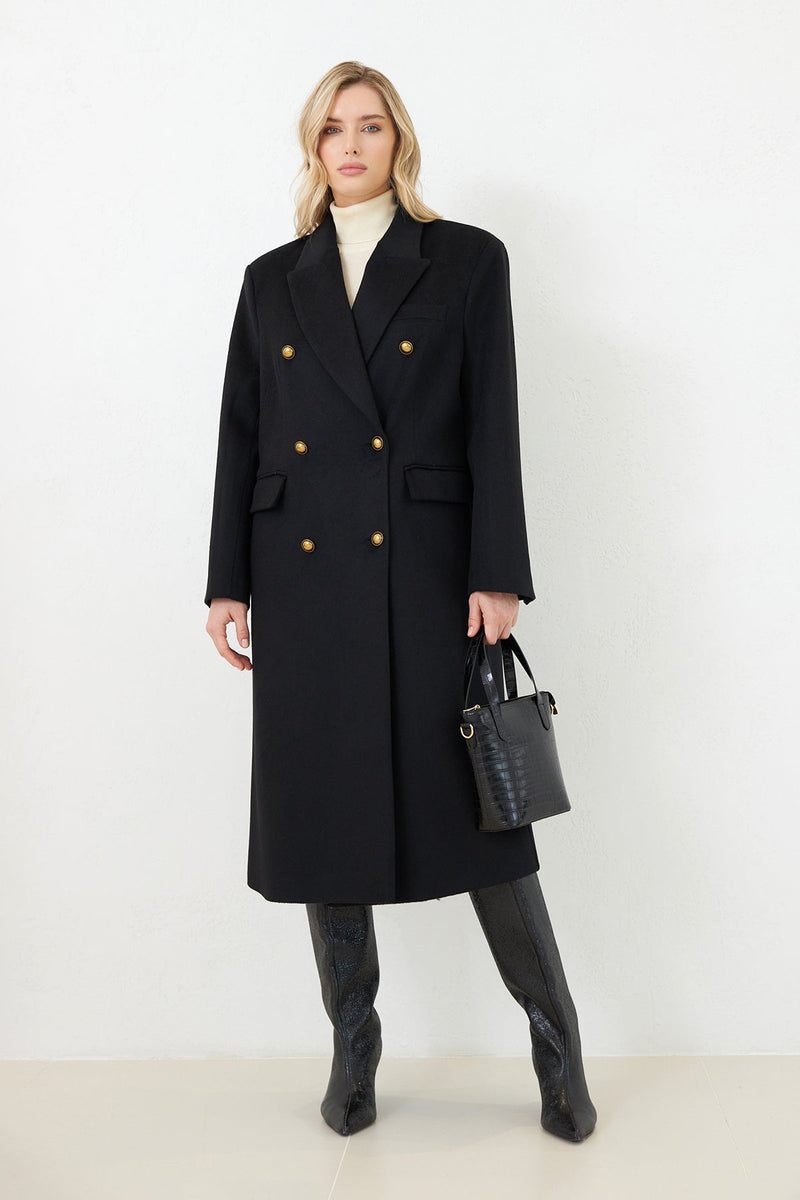 Setre Button And Pocket Detailed Coat Black