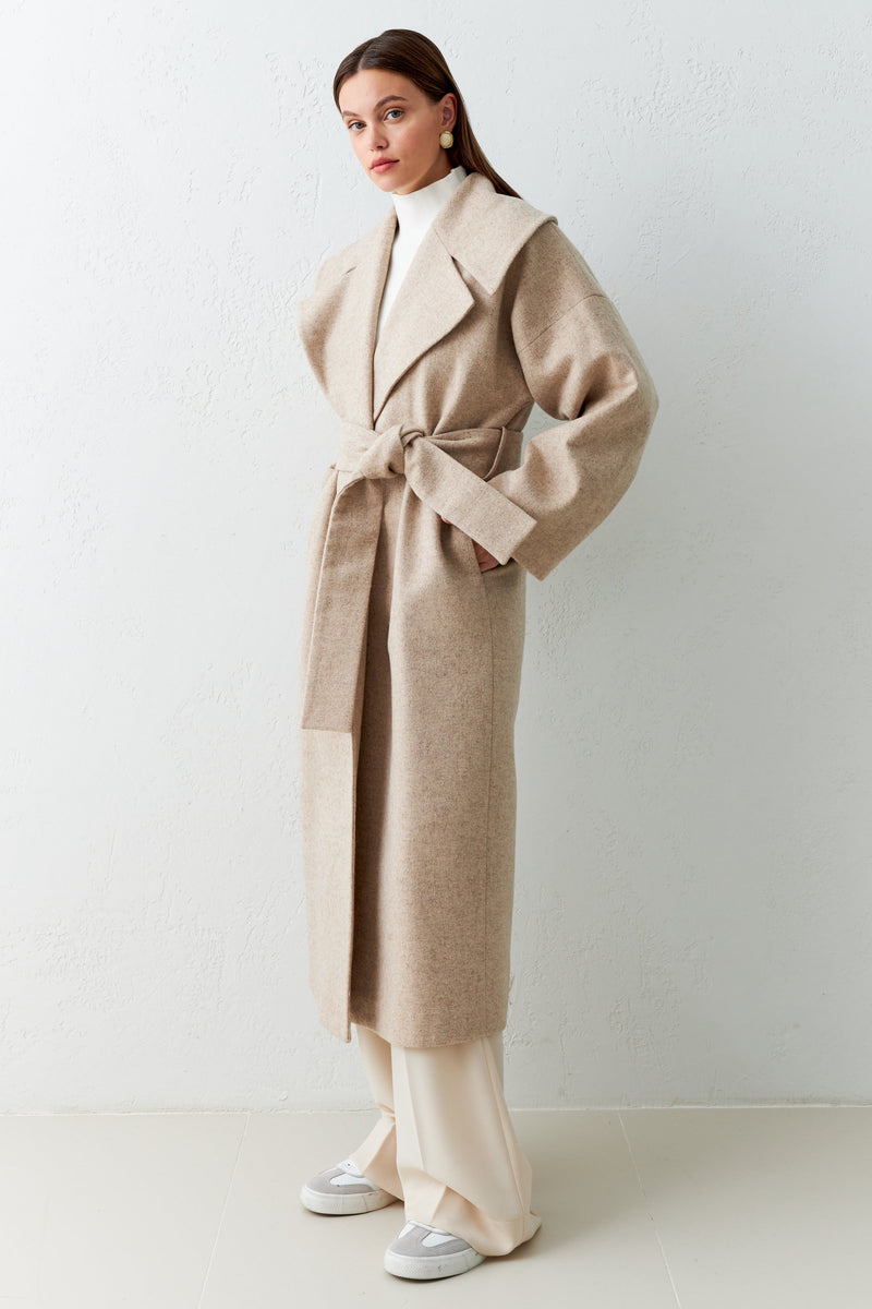 Setre Belt Detailed Long Coat Beige