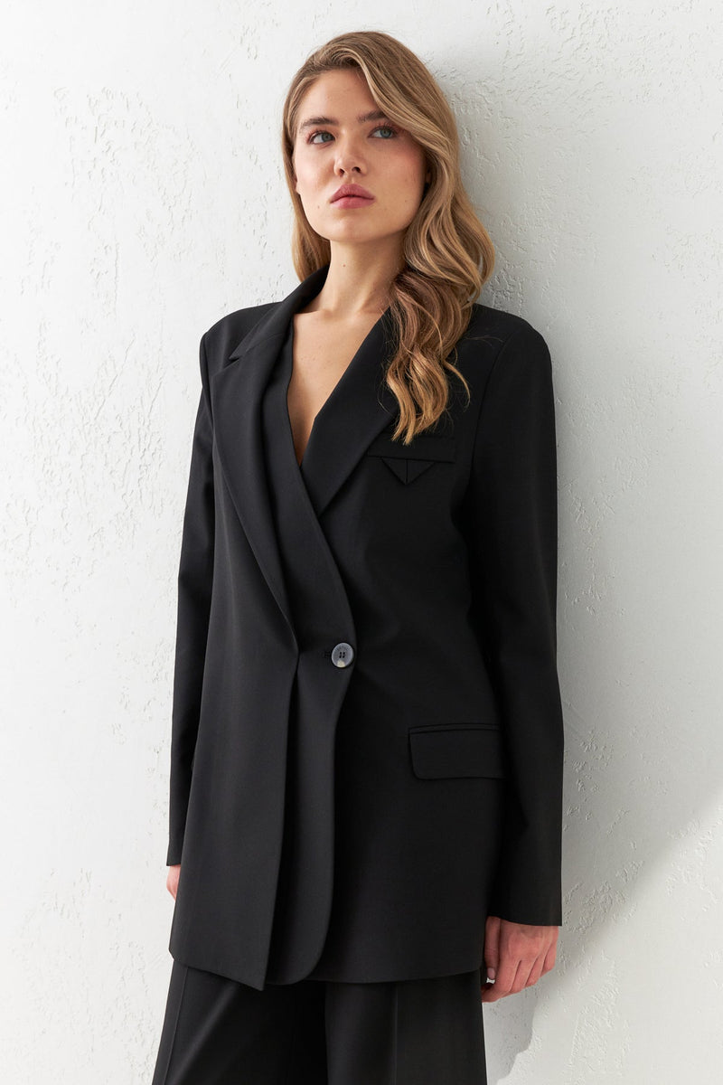 Setre Detailed Collar Single Breasted Jacket Black