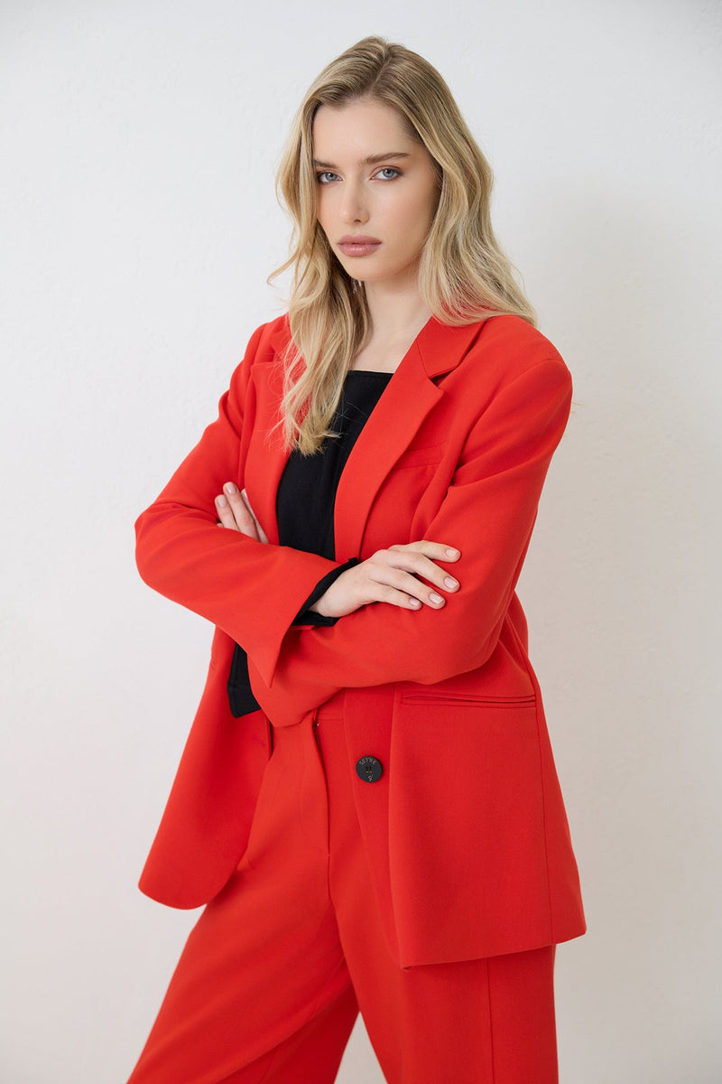 Setre Single Button And Pocket Detailed Jacket Red