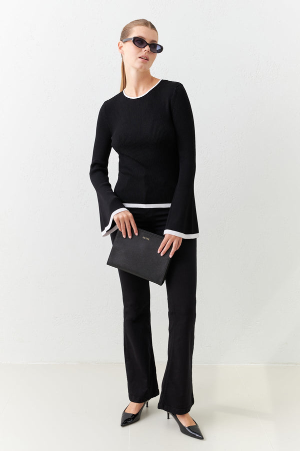 Setre Contrast Detail Ribbed Knitwear Black