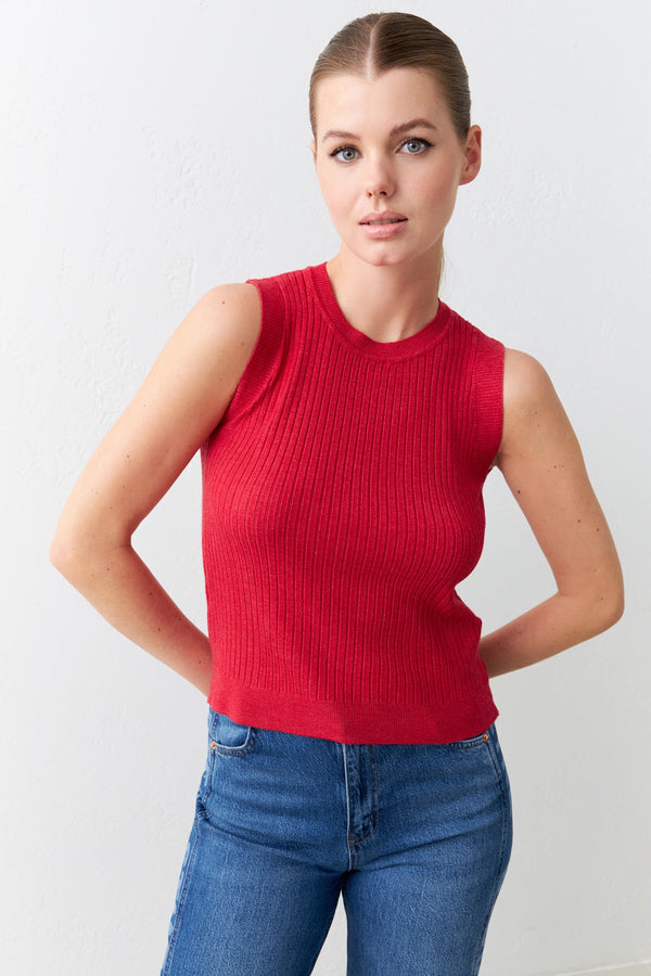 Setre Stripe Detailed Sleeveless Knitwear Red