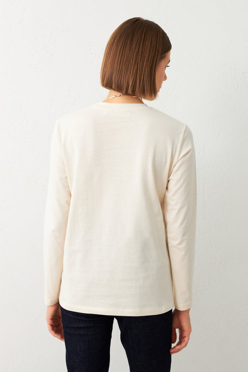 Setre Crew Neck Long Sleeve T-Shirt Cream