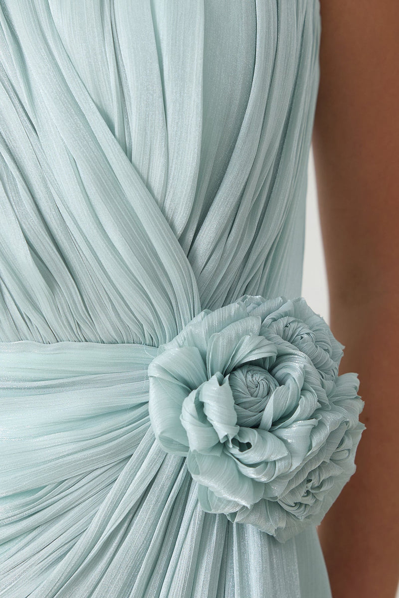 Setre One Shoulder Evening Dress With Rose Detail And Slit Mint