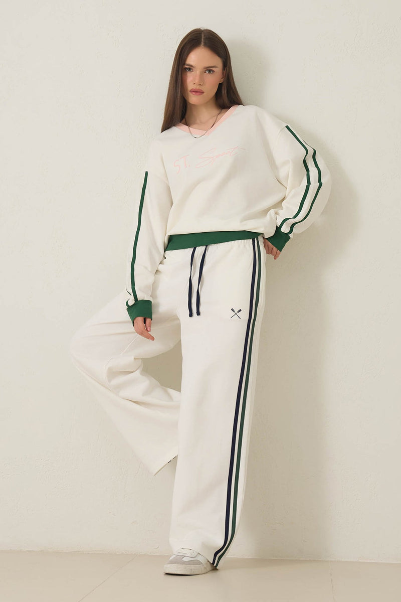 Setre Embroidered Detailed Side Striped Sweatpants Ecru