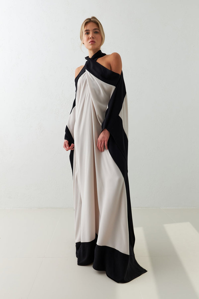 Setre Dress With Asymmetrical Detail On The Neck Beige - Black