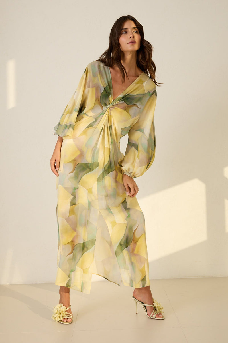 Setre Twisted Detail Printed Dress Yellow