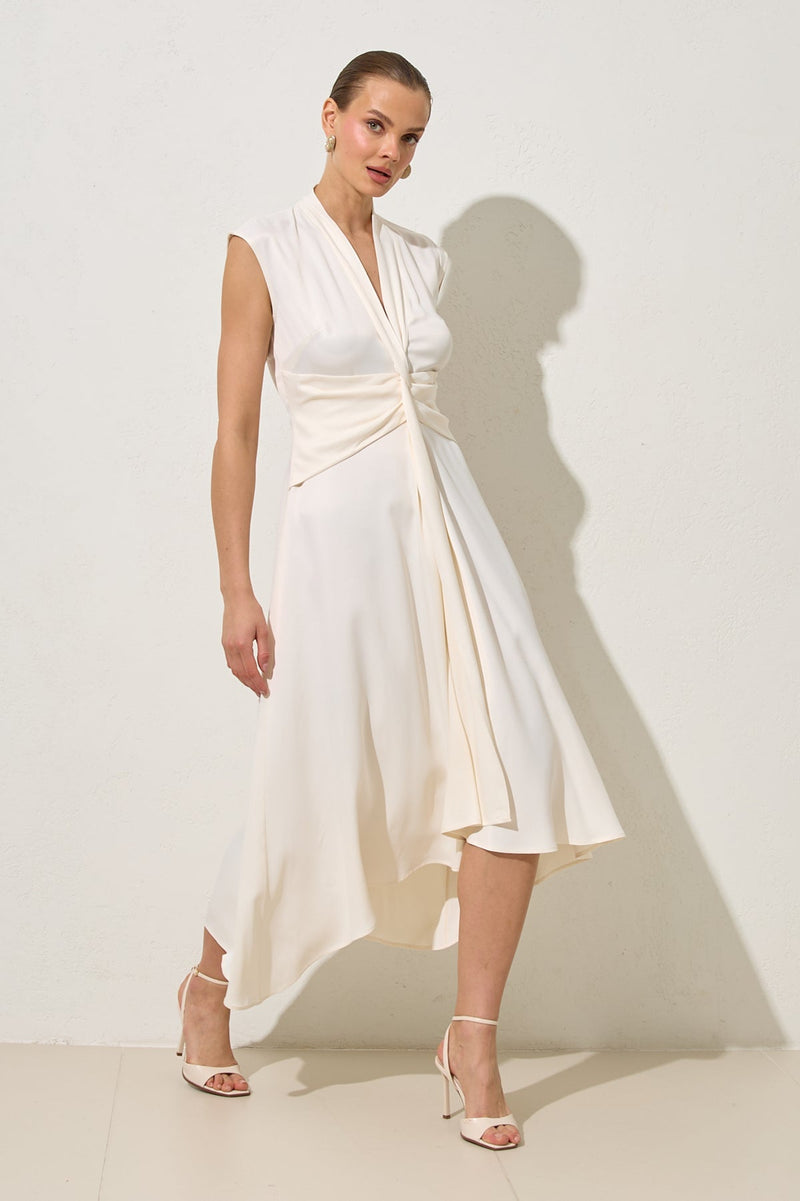 Setre Waist Detailed Midi Sleeveless Dress Cream