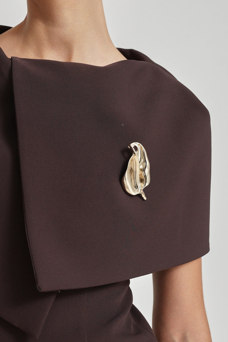 Setre Collar Detailed Full Cut Midi Length Dress Coffee Brown