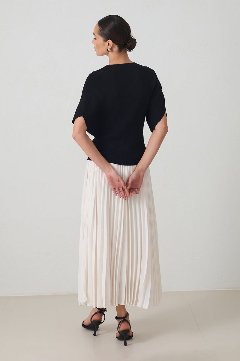 Setre High Waist Pleated Skirt Cream