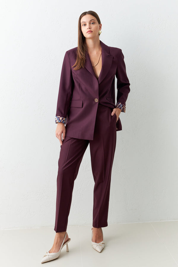 Setre High Waist Full Pattern Trousers Burgundy