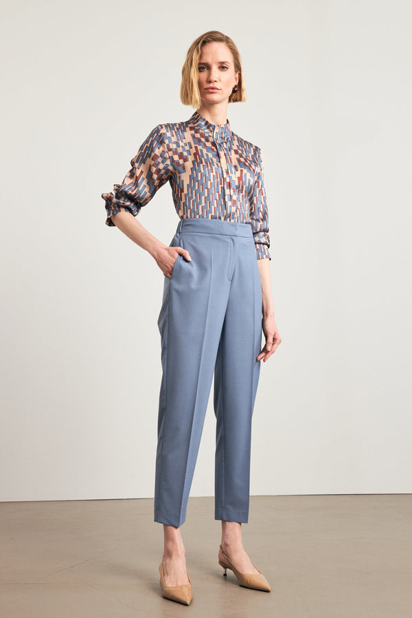 Setre High Waist Full Pattern Trousers Blue