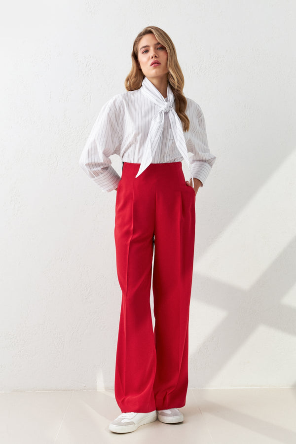 Setre High Waist Wide Leg Trousers Red