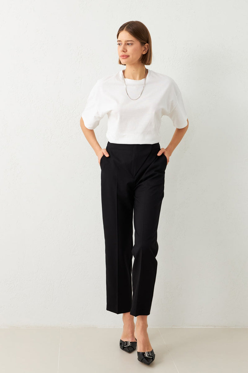 Setre Asymmetric Closure Elastic Waist Trousers Black