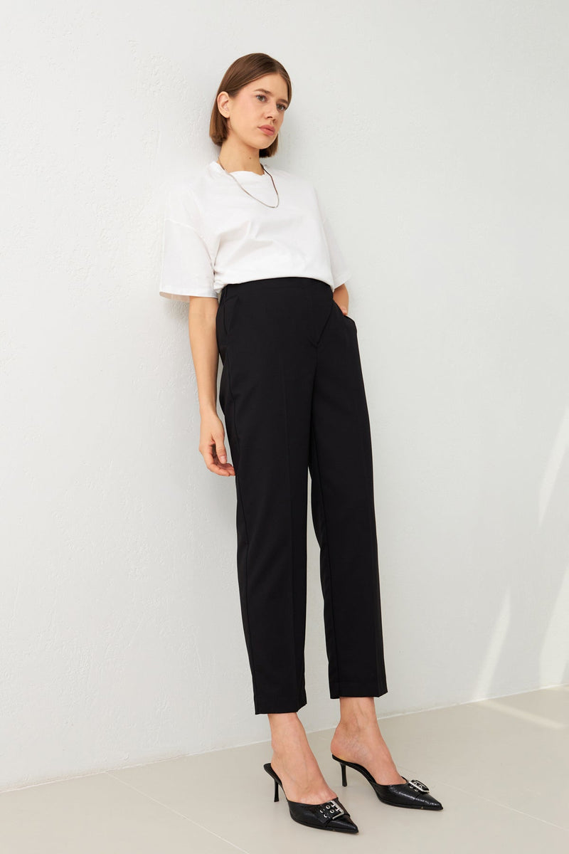 Setre Asymmetric Closure Elastic Waist Trousers Black